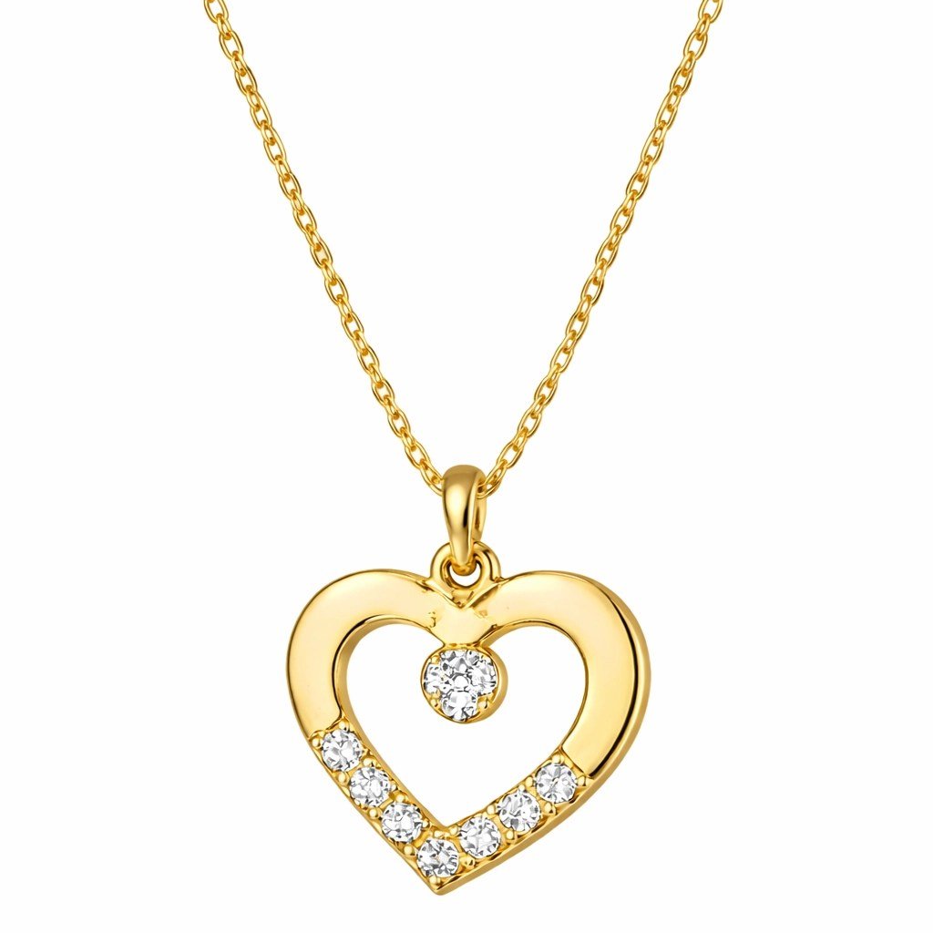 Gümüş Gold Minik Kalpli Tektaş Kadın Kolye