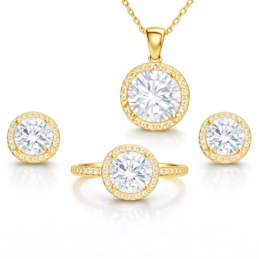 Gümüş Gold Yuvarlak Montür Tek Taş Kadın Set