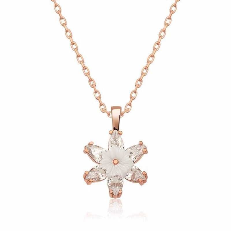 Gümüş Rose Beyaz Lotus Çiçeği Kolye