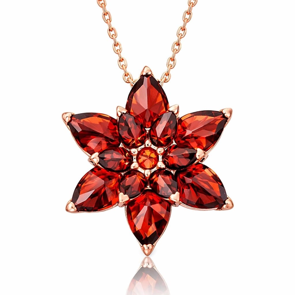 Gümüş Rose Kırmızı Lotus Çiçeği Kolye