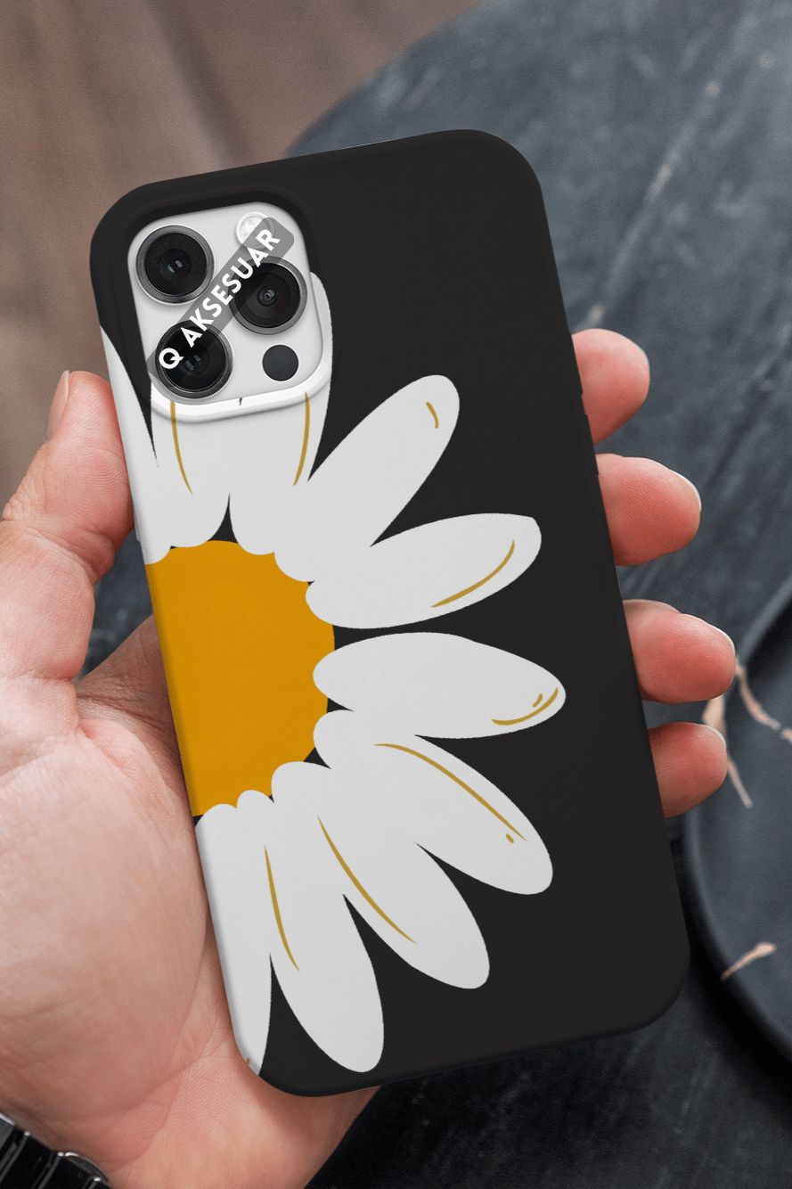 Çiçek Tasarımlı Premium Telefon Kılıfı Siyah