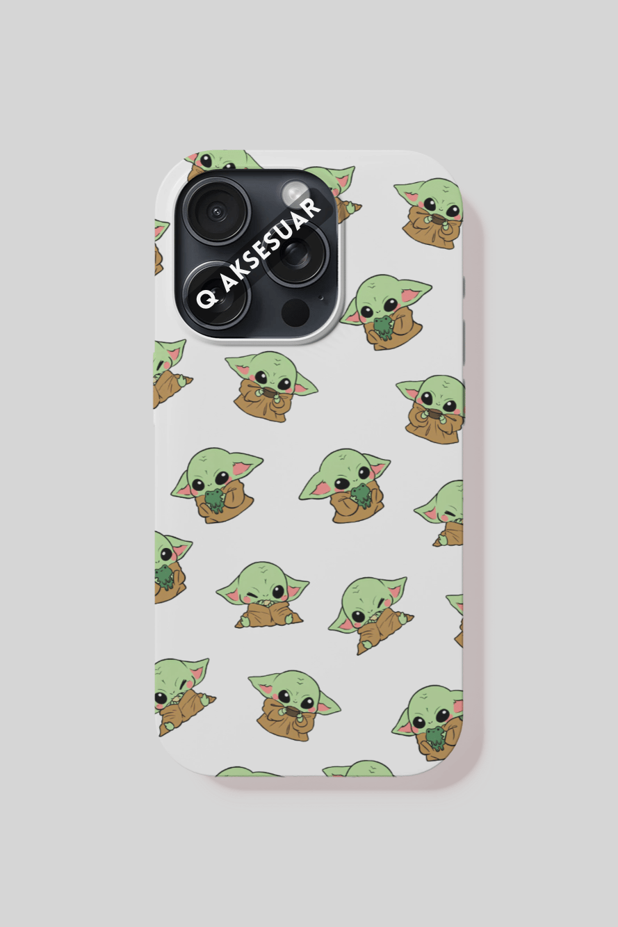 İphone Uyumlu Baby Yoda Tasarımlı Premium Telefon Kılıfı Beyaz (Model Seçiniz)