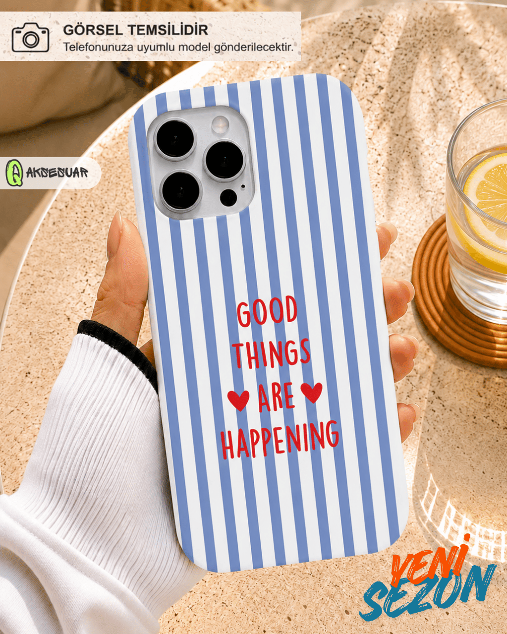 İphone Uyumlu Good Things Yazı Desenli Çizgili Tasarım Telefon Kılıfı