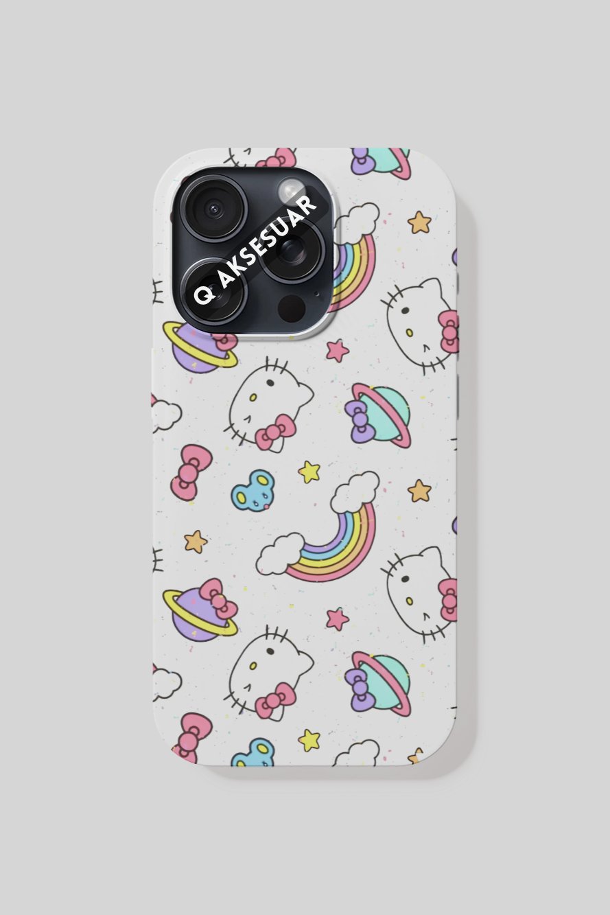 İphone Uyumlu Hello Kittys Tasarımlı Premium Telefon Kılıfı Beyaz (Model Seçiniz)