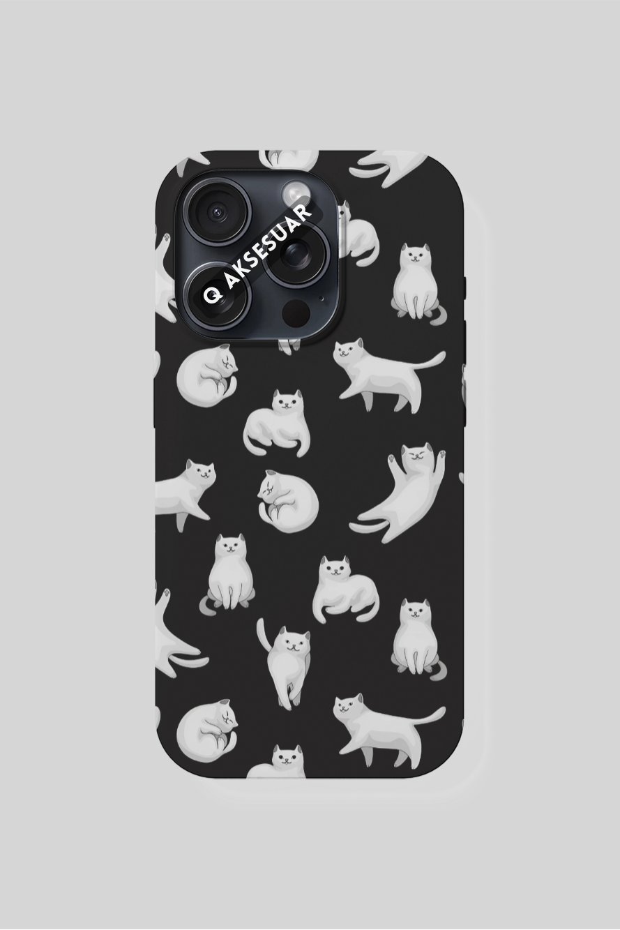 İphone Uyumlu Kedi Tasarımlı Premium Telefon Kılıfı Siyah (Model Seçiniz)