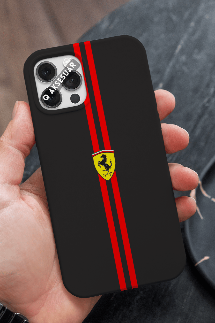 İphone Uyumlu Kırmızı Şerit Tasarımlı Premium Telefon Kılıfı Siyah (Model Seçiniz)