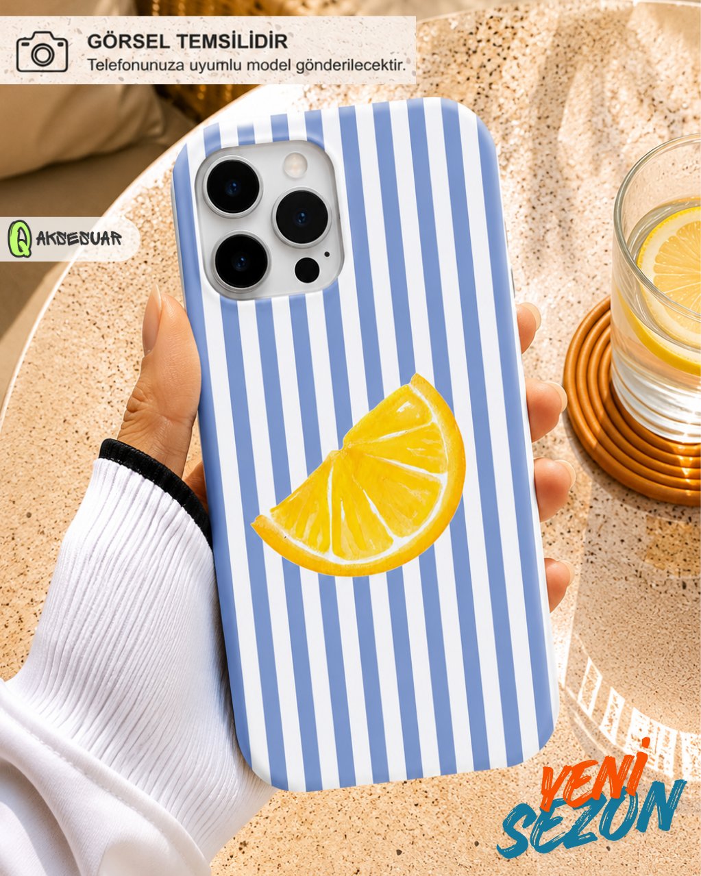 İphone Uyumlu Limon Dilimi Desenli Çizgili Tasarım Telefon Kılıfı