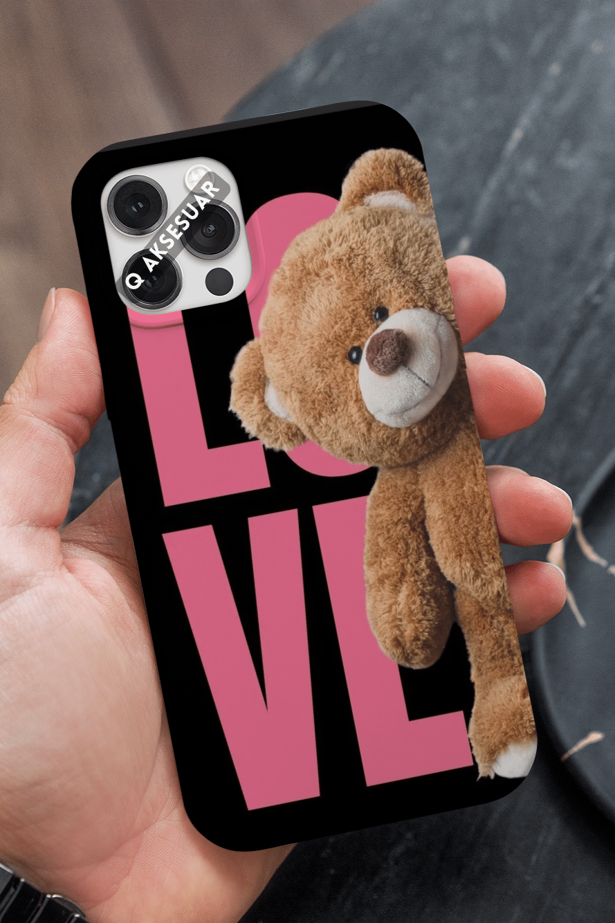 İphone Uyumlu Love Ayıcık Premium Telefon Kılıfı Siyah (Model Seçiniz)