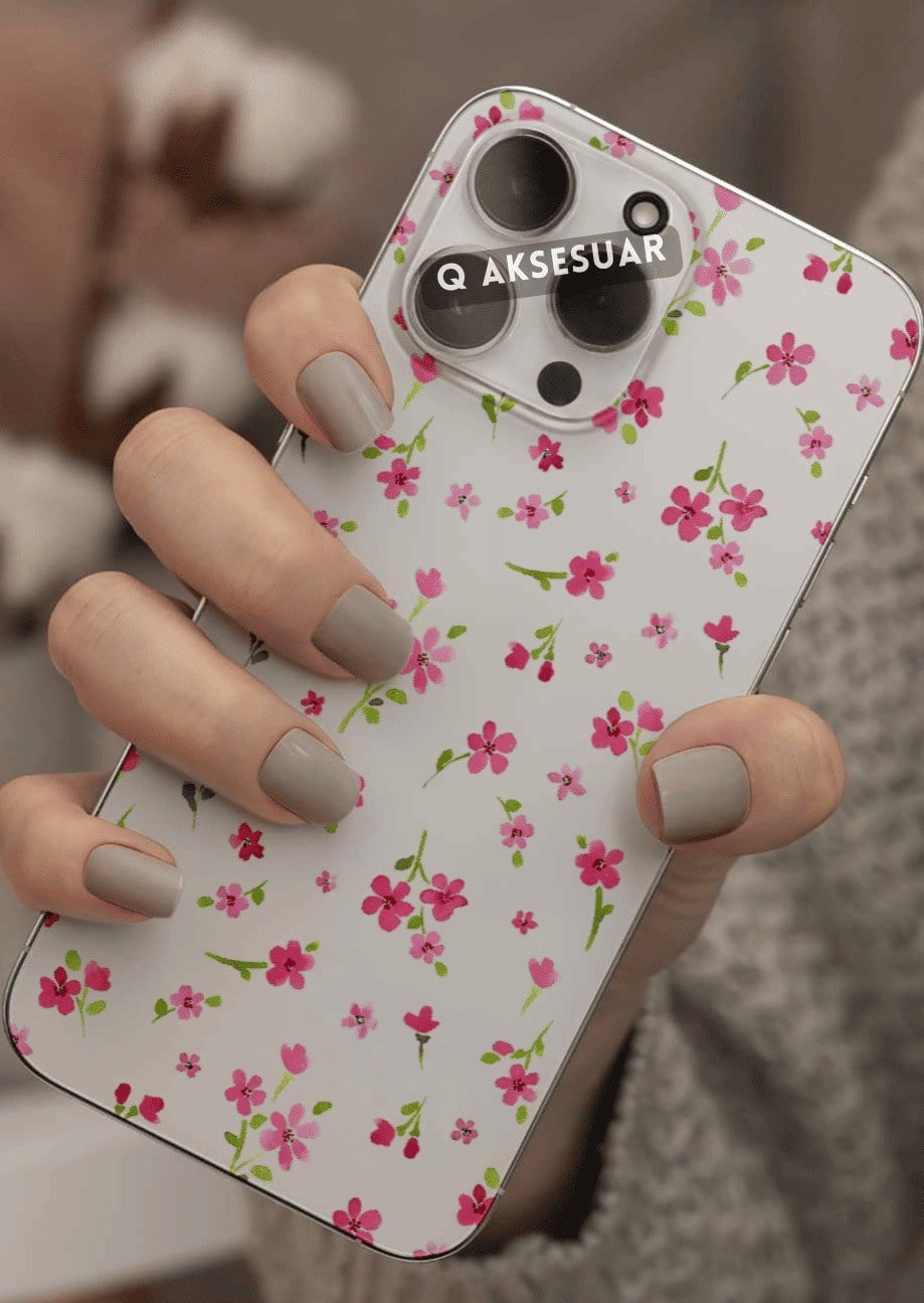 İphone Uyumlu Pembe Çiçekler Tasarımlı Şeffaf Telefon Kılıfı (Model Seçiniz)