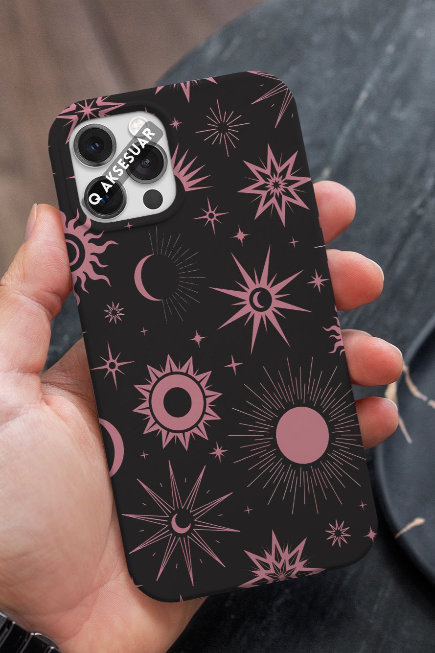 İphone Uyumlu Pembe Yıldıız Premium Telefon Kılıfı Siyah (Model Seçiniz)