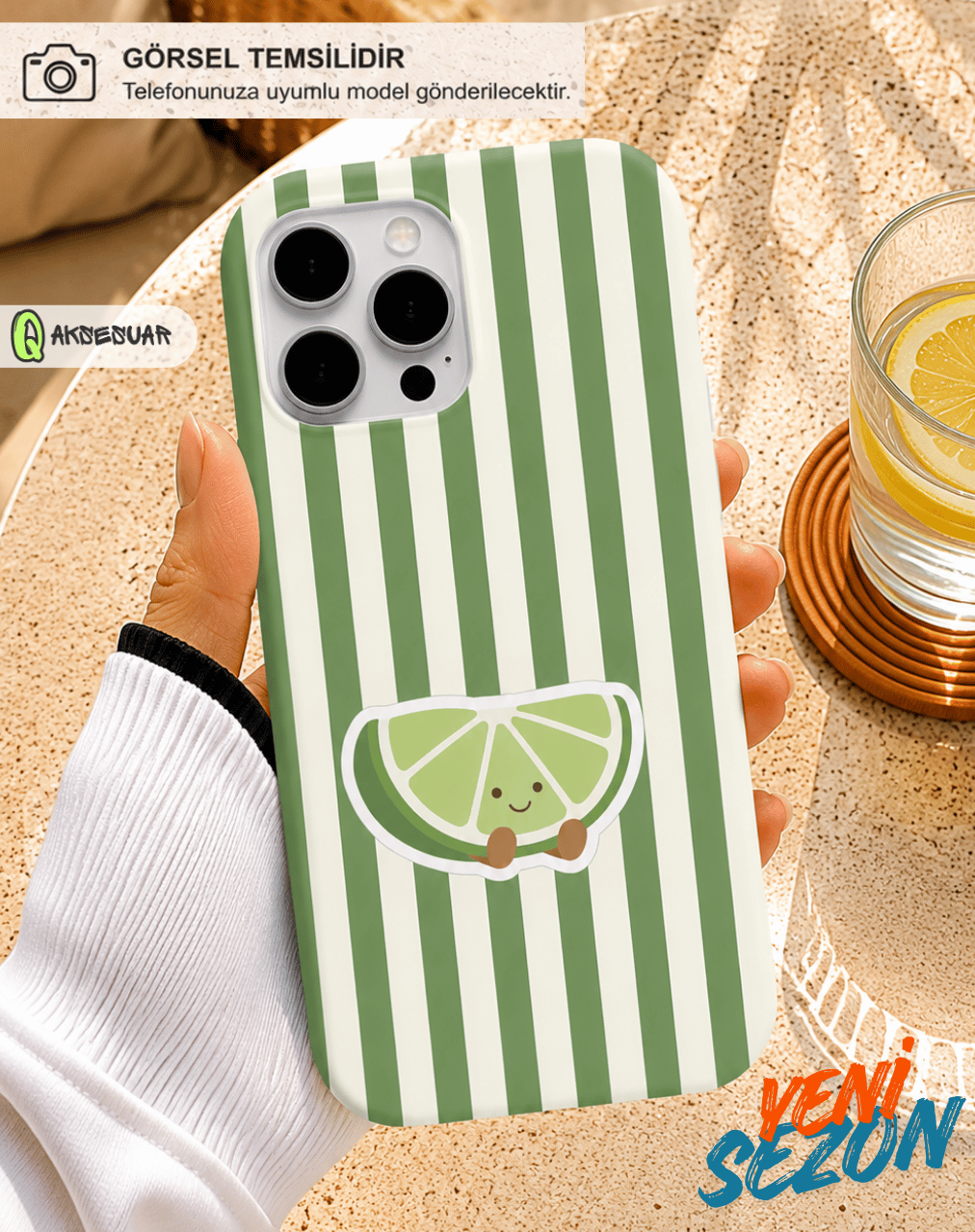 İphone Uyumlu Sevimli Lime Desenli Çizgili Tasarım Telefon Kılıfı