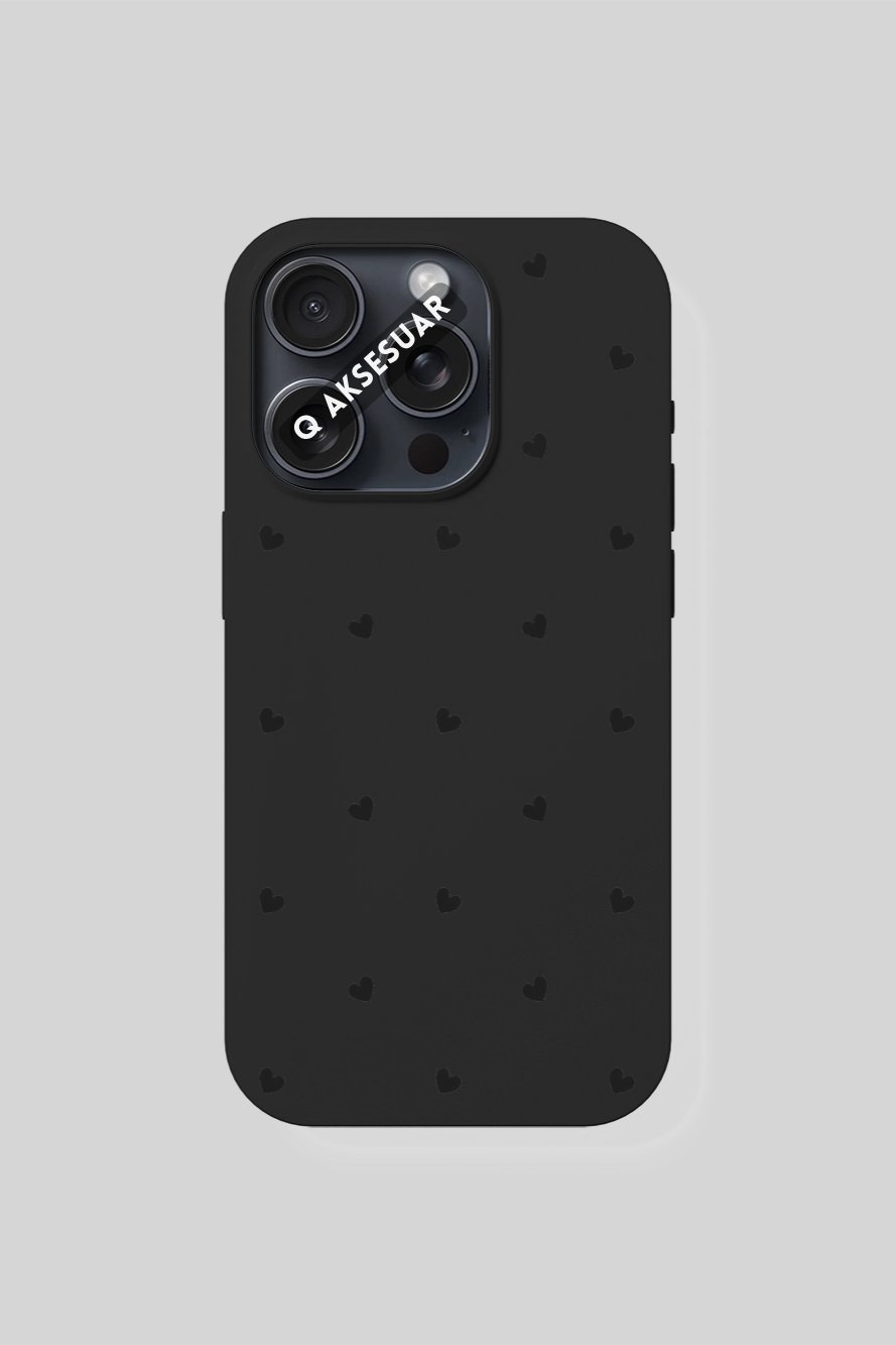 İphone Uyumlu Siyah Kalp Tasarımlı Premium Telefon Kılıfı Siyah (Model Seçiniz)