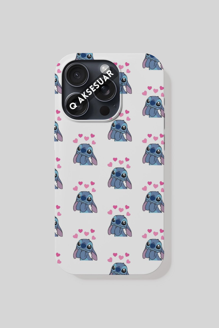 İphone Uyumlu Stitch Tasarımlı Premium Telefon Kılıfı Beyaz (Model Seçiniz)