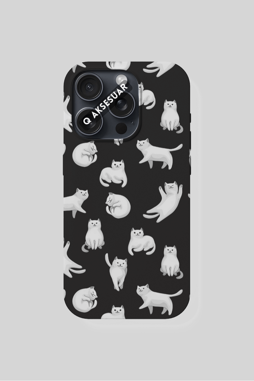 Kedi Tasarımlı Premium Telefon Kılıfı Siyah