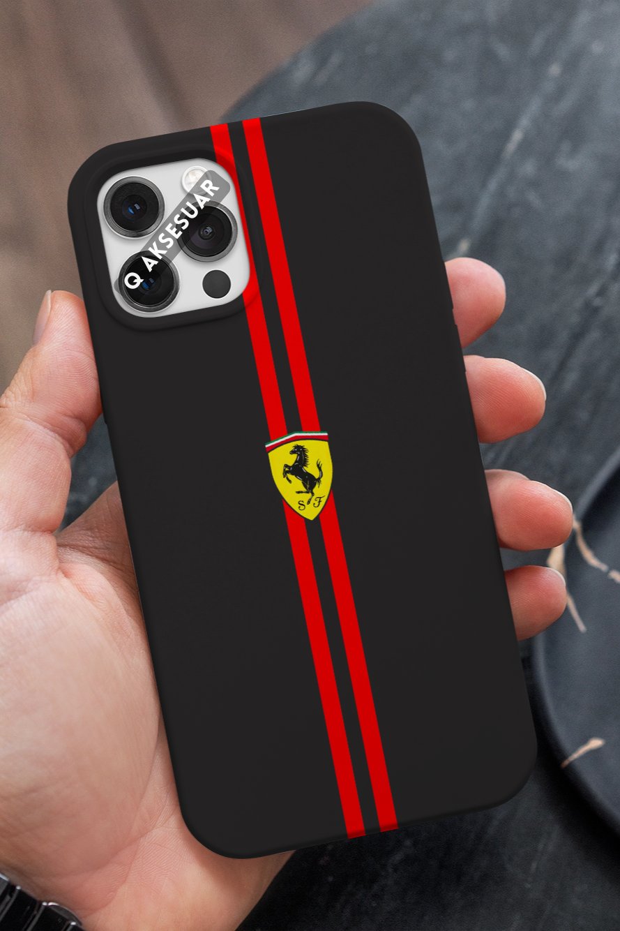 Kırmızı Şerit Tasarımlı Premium Telefon Kılıfı Siyah