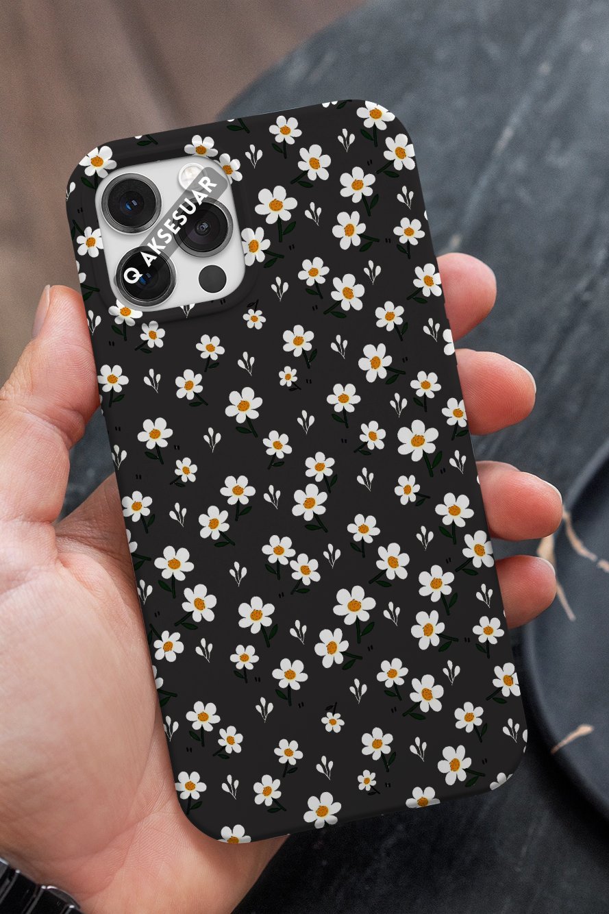 Papatya Tasarımlı Premium Telefon Kılıfı Siyah