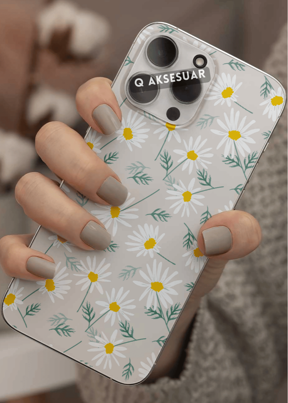 Papatyalar Tasarımlı Şeffaf Telefon Kılıfı