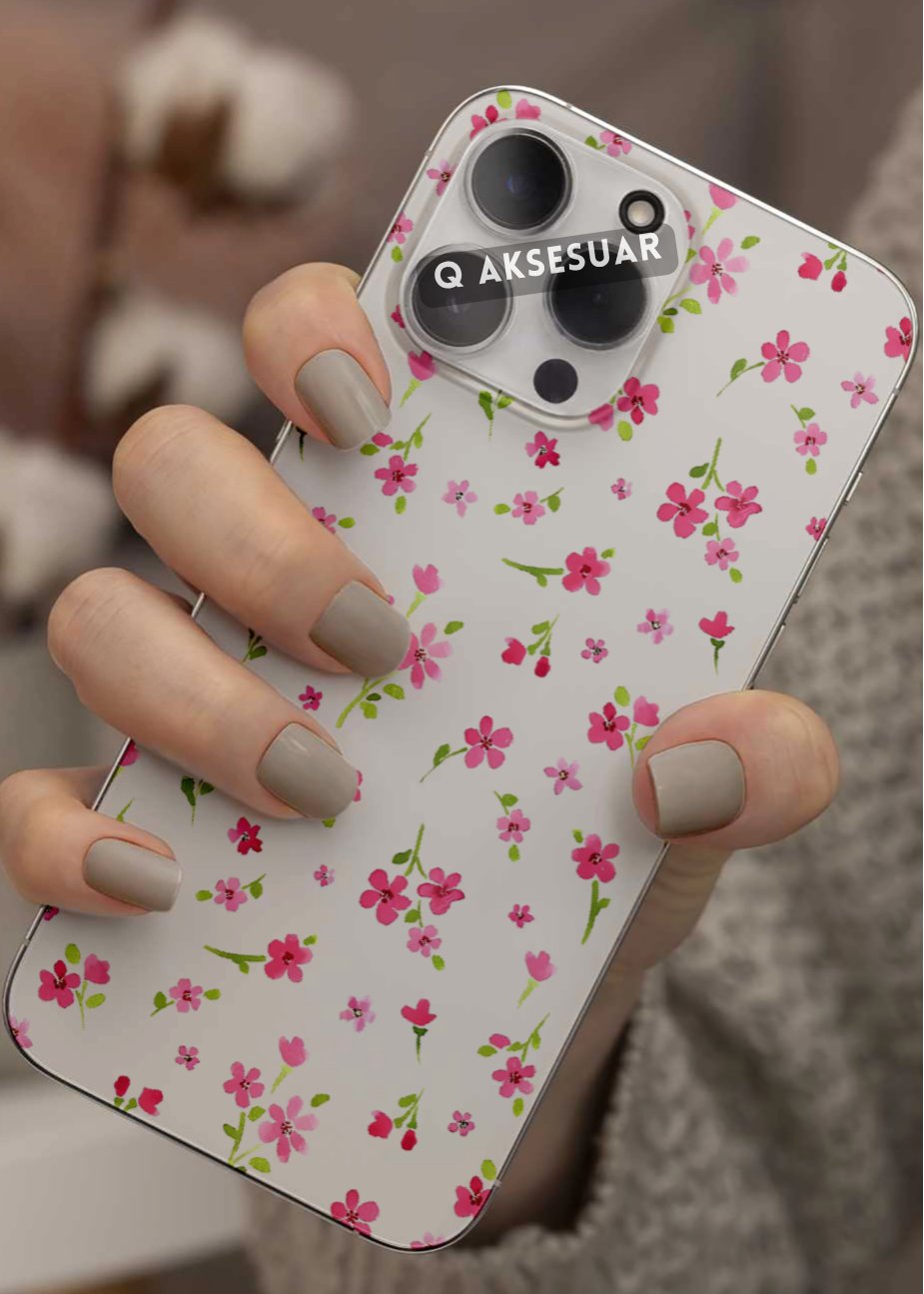 Pembe Çiçekler Tasarımlı Şeffaf Telefon Kılıfı