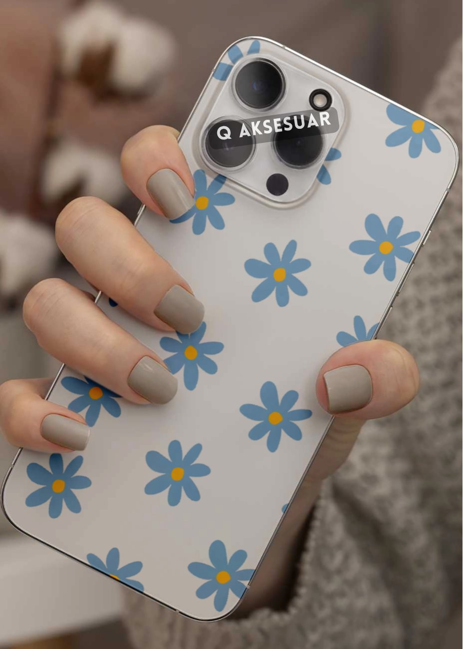 Samsung Galaxy Uyumlu Mavi Çiçek Tasarımlı Şeffaf Telefon Kılıfı (Model Seçiniz)