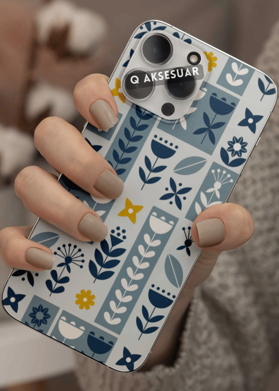 Samsung Galaxy Uyumlu Mavi ÇiçekTasarımlı Şeffaf Telefon Kılıfı (Model Seçiniz)