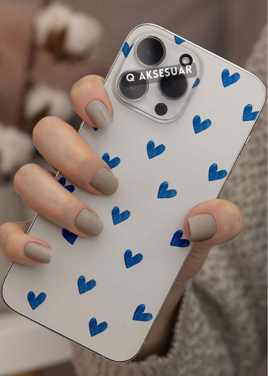 Samsung Galaxy Uyumlu Mavi Kalpler Tasarımlı Şeffaf Telefon Kılıfı (Model Seçiniz)