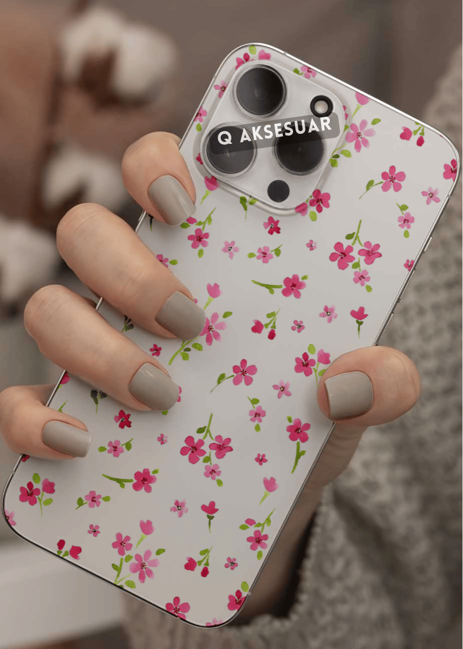 Samsung Galaxy Uyumlu Pembe Çiçekler Tasarımlı Şeffaf Telefon Kılıfı (Model Seçiniz)