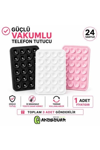 Vakumlu Silikon Vantuzlu Yapışkanlı Telefon Tutucu 3'lü Set