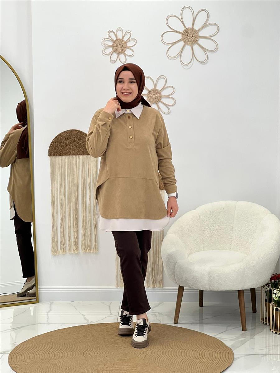 Bej Kadife Tunik