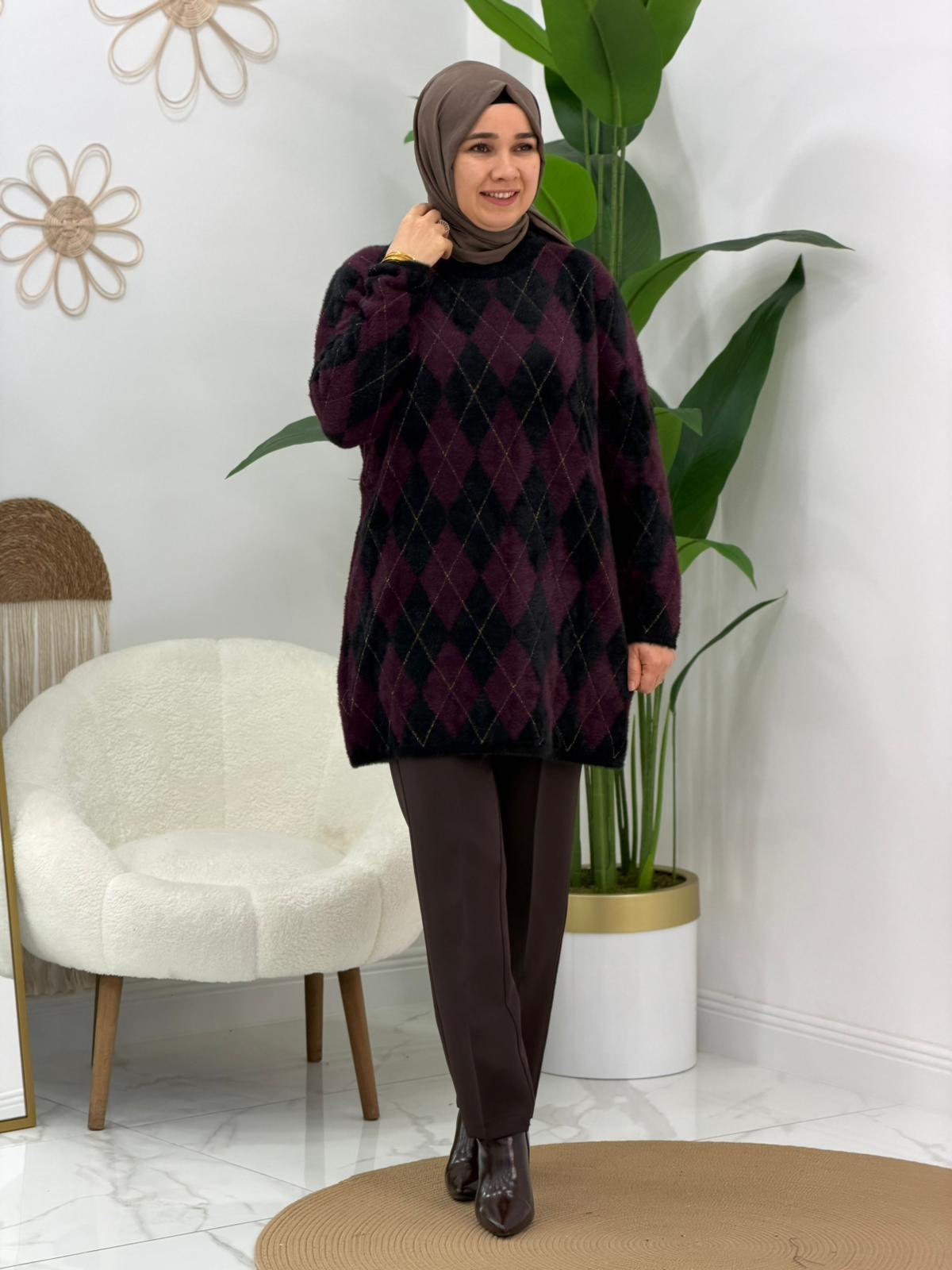 Bordo Ekoseli Angora Kazak