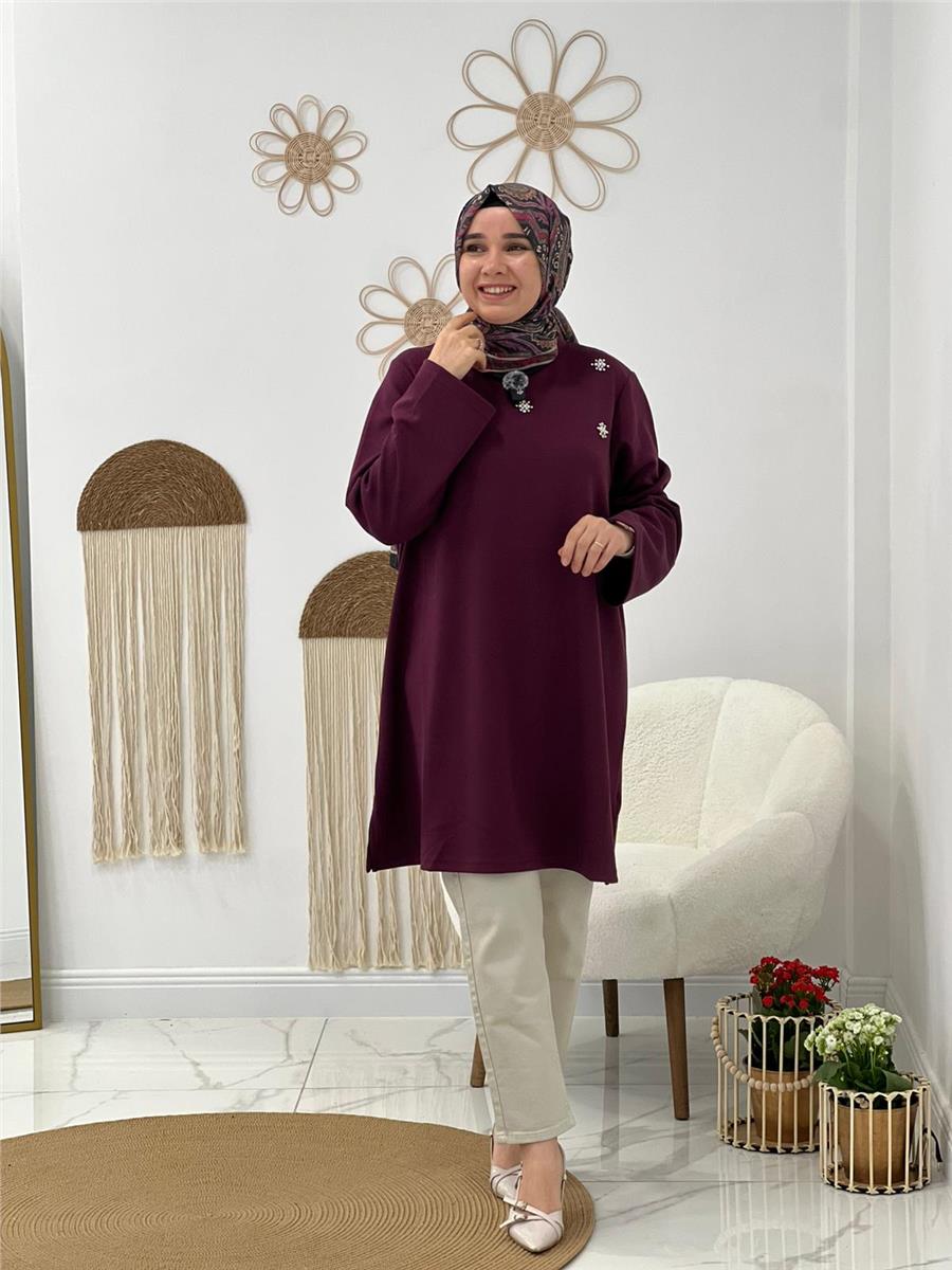 Bordo İnci Detay Sweat