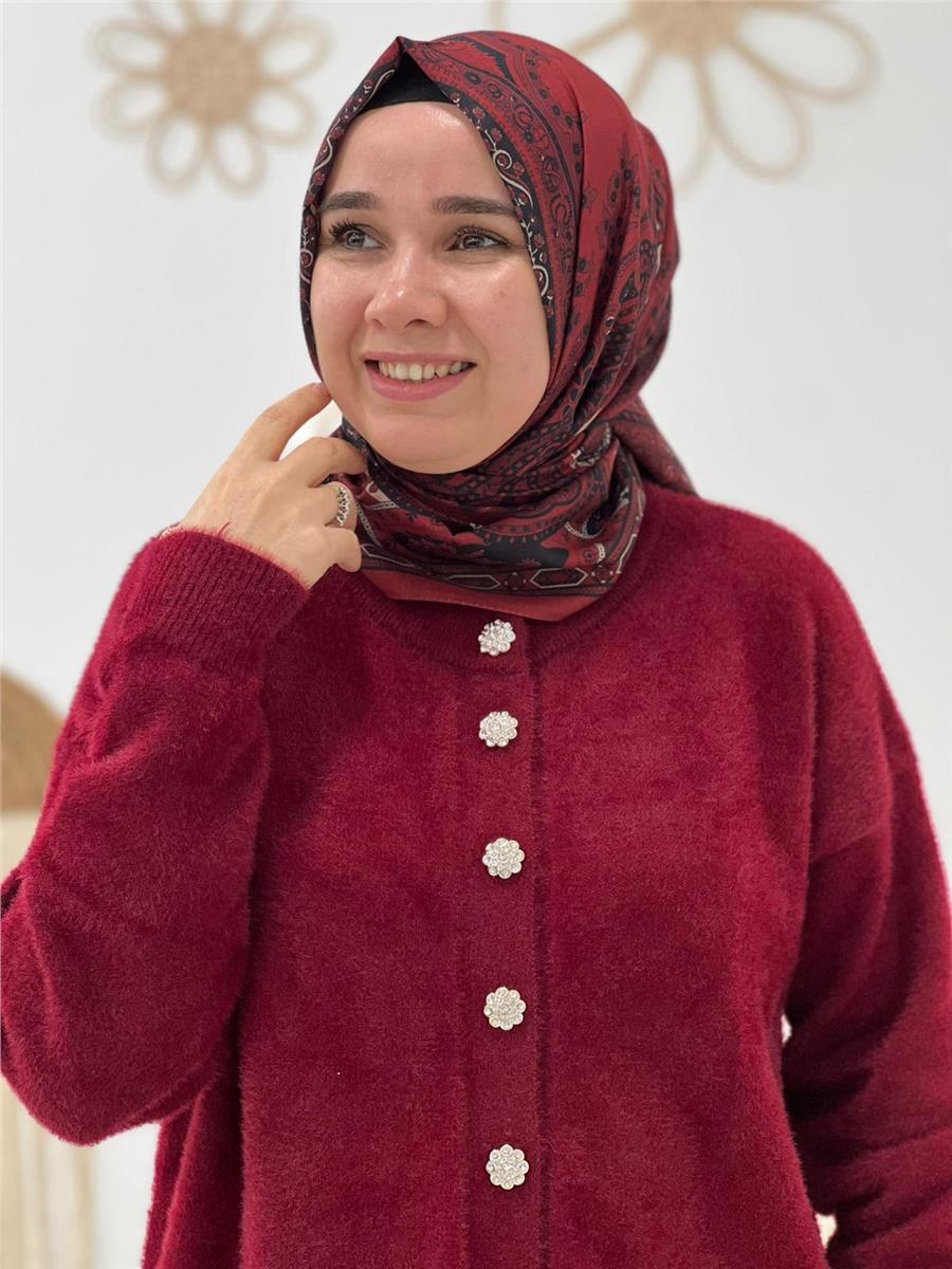 Bordo Martcha Peluş Hırka