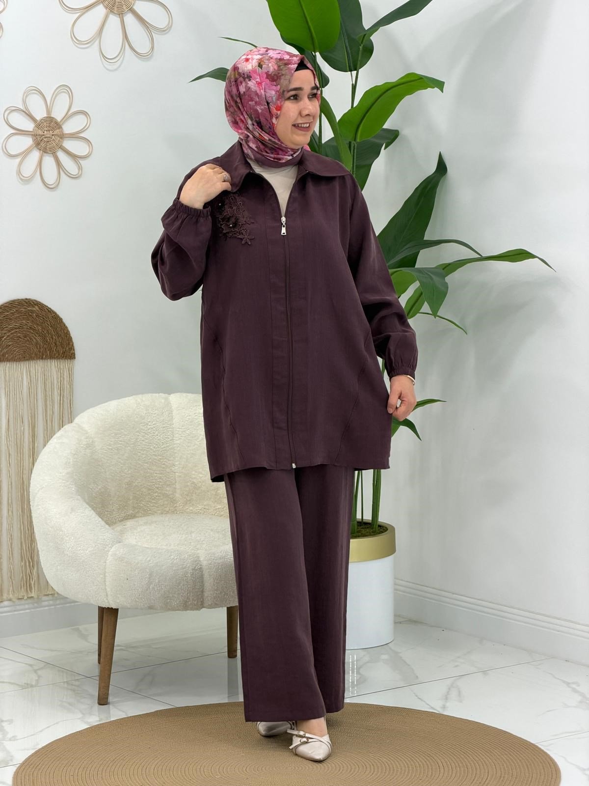 Bordo Pantolonlu Takım
