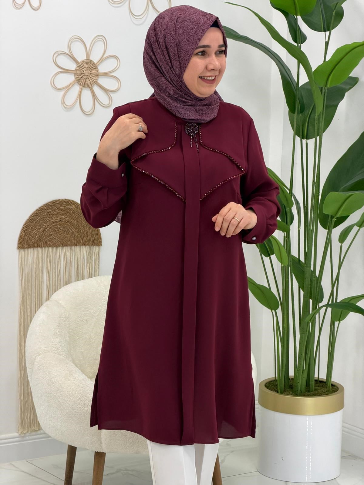 Bordo Uzun Tunik