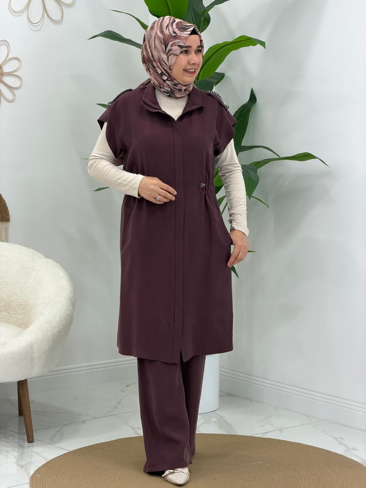 Bordo Yelekli 2li Takım