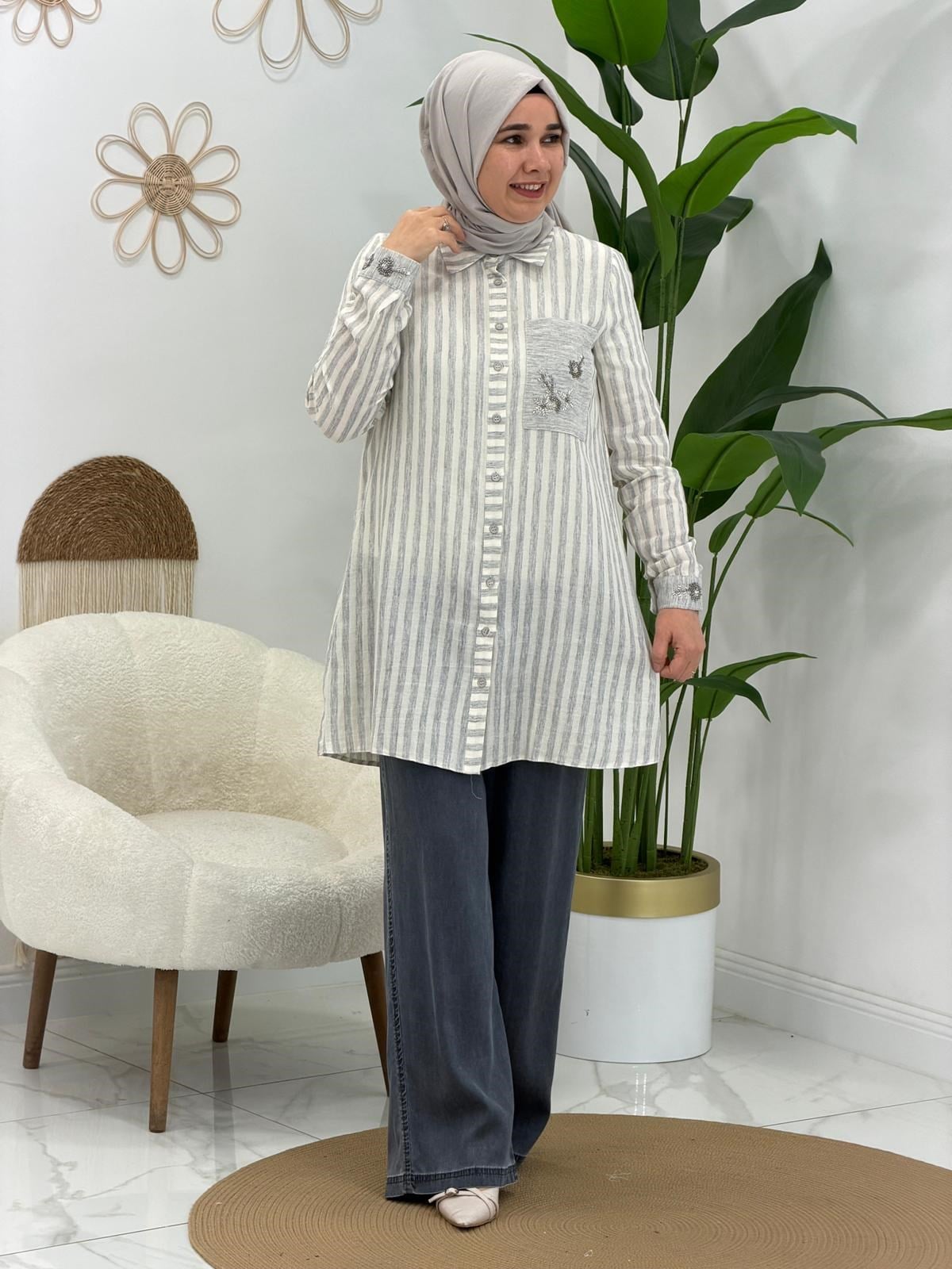 Gri Müslin Tunik