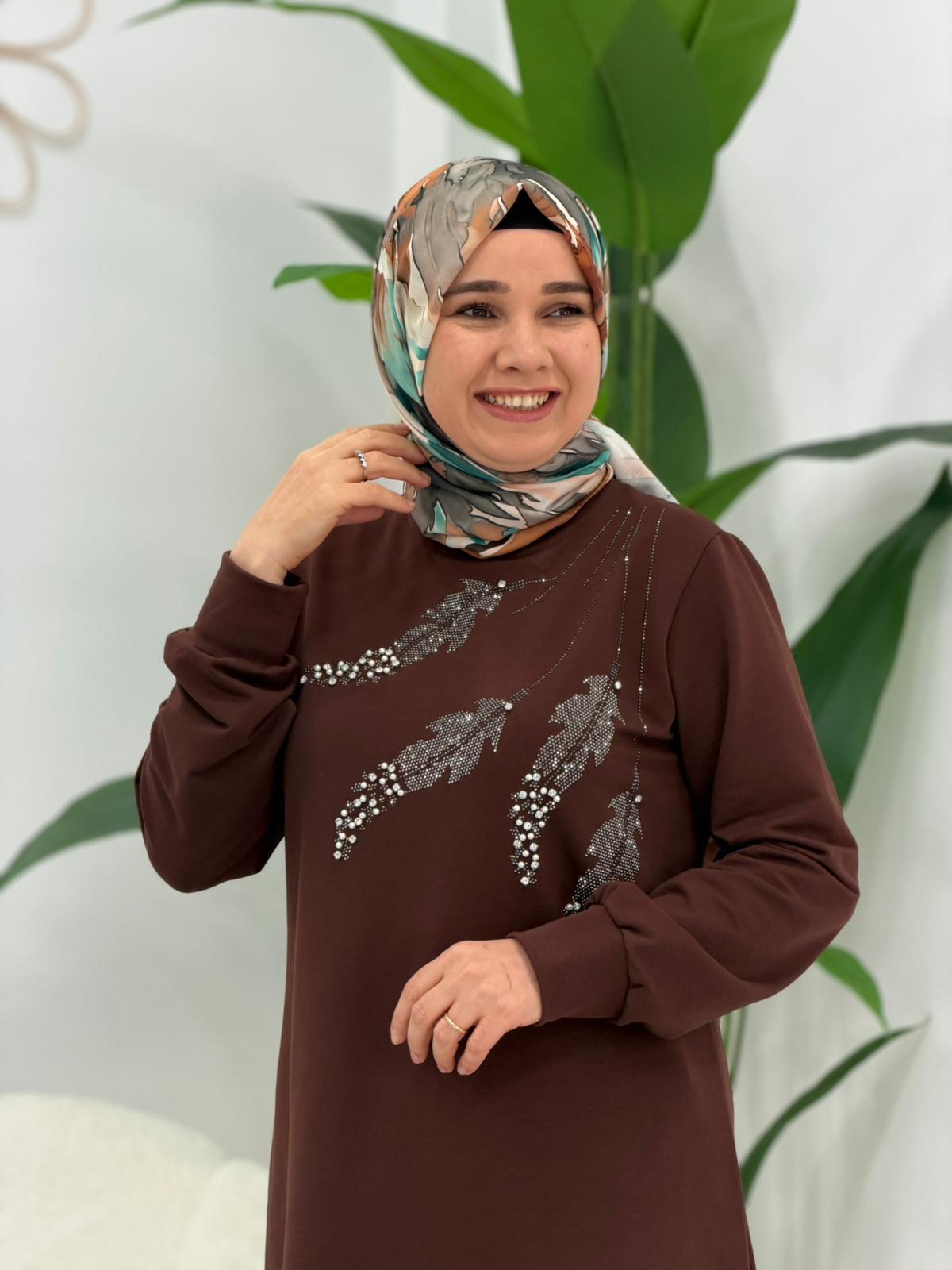 Kahve Taşlı Tunik