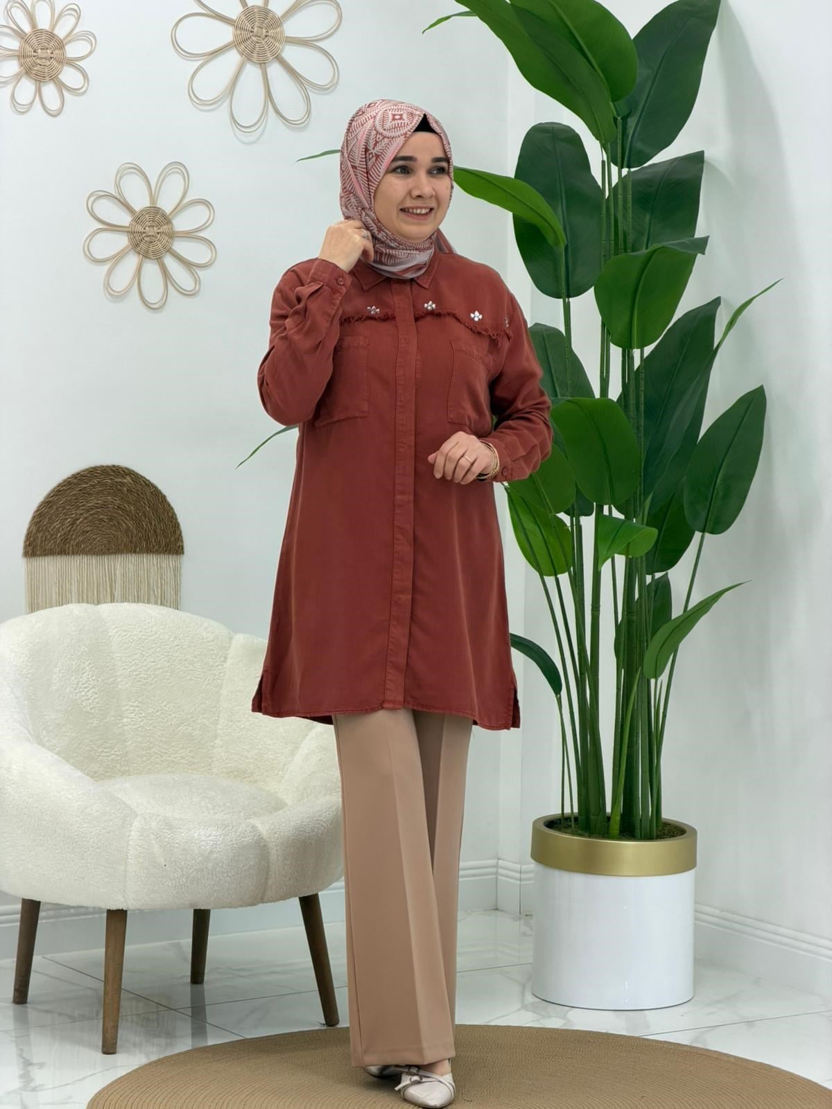 Kiremit Roma Taşlı Tunik