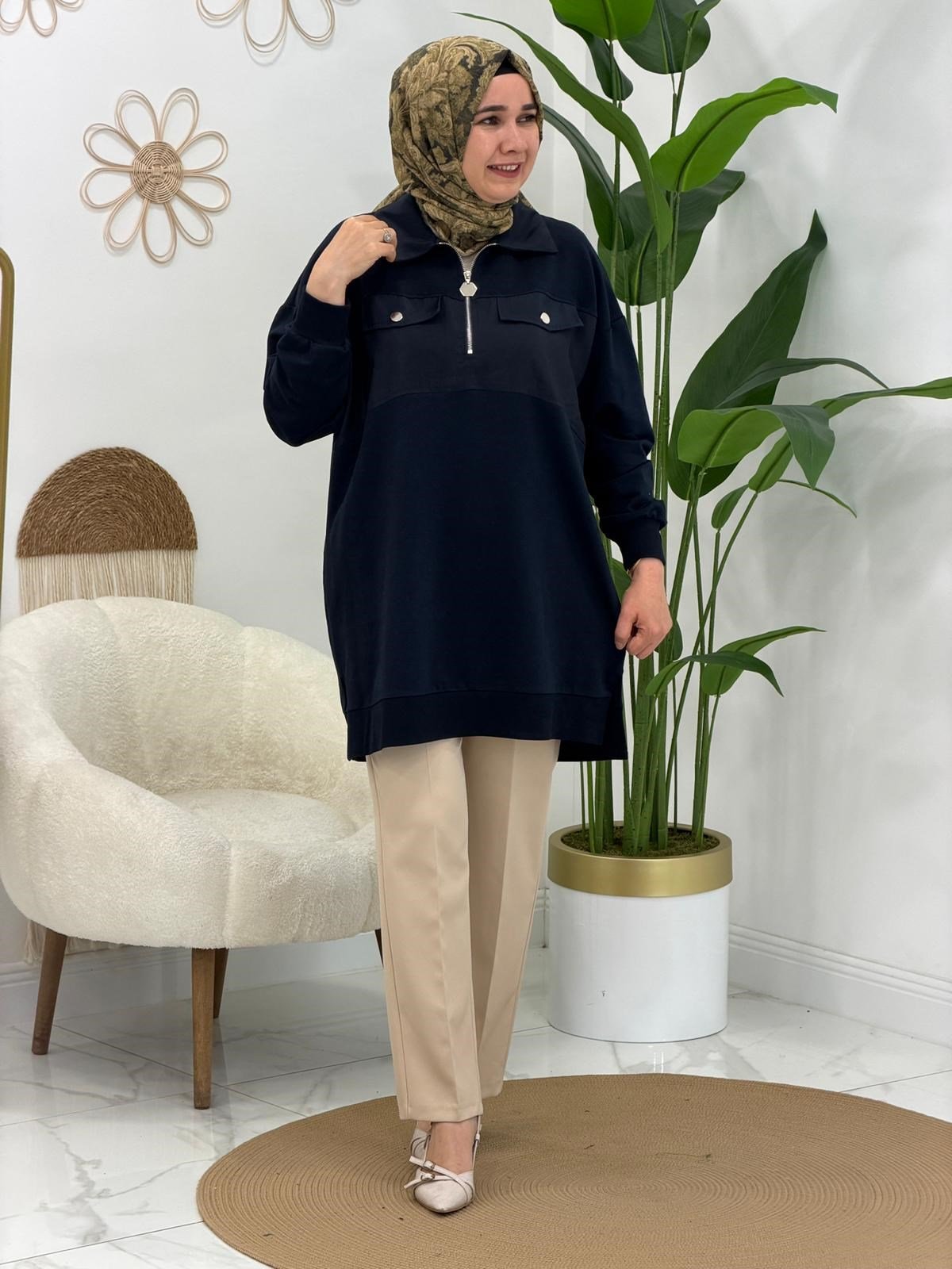 Lacivert Girne Tunik