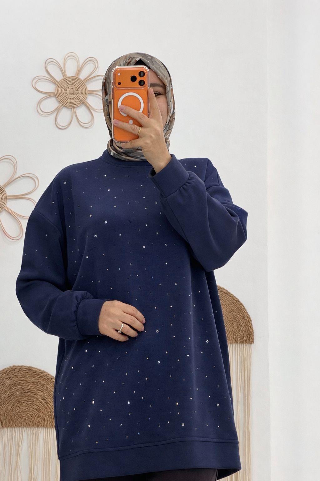 Lacivert Taşlı Tunik