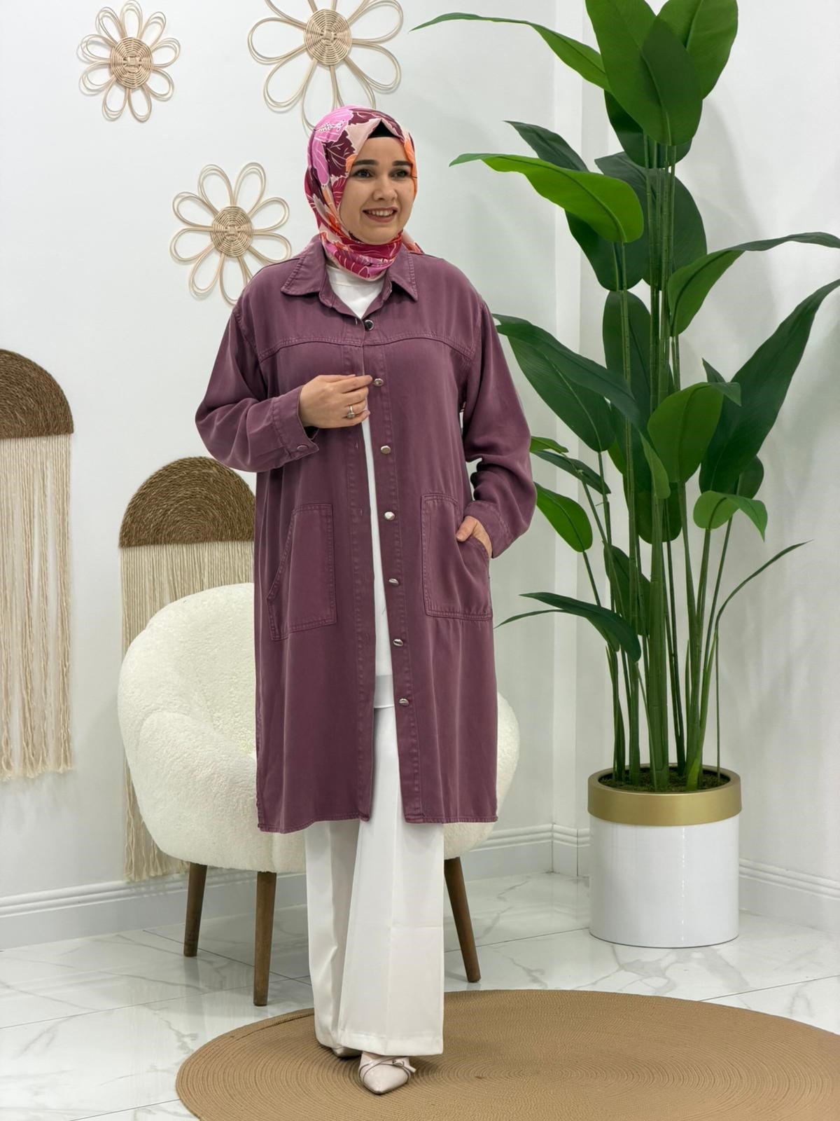 Lila Düğmeli Tunik