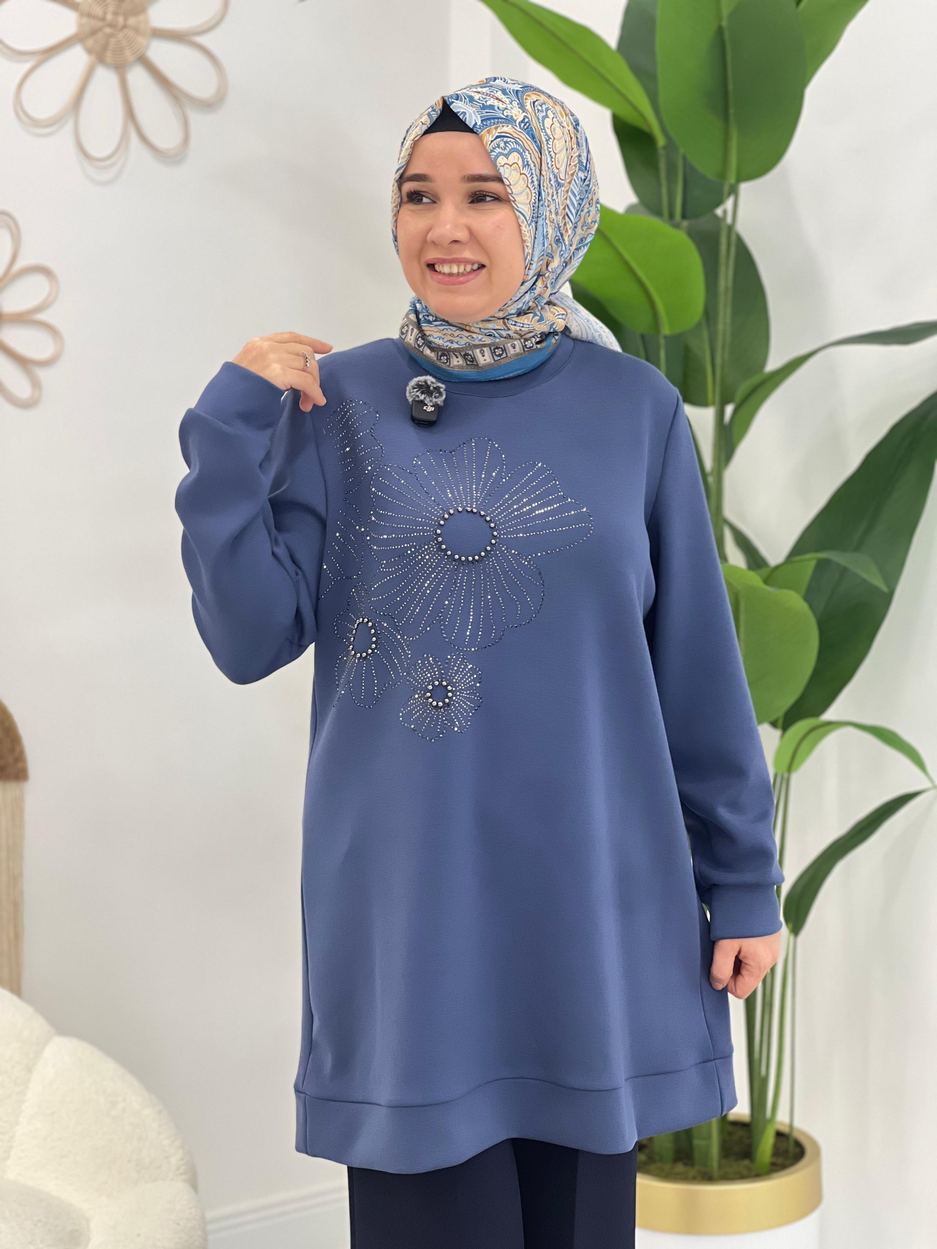 Mavi Çiçekli Sweat