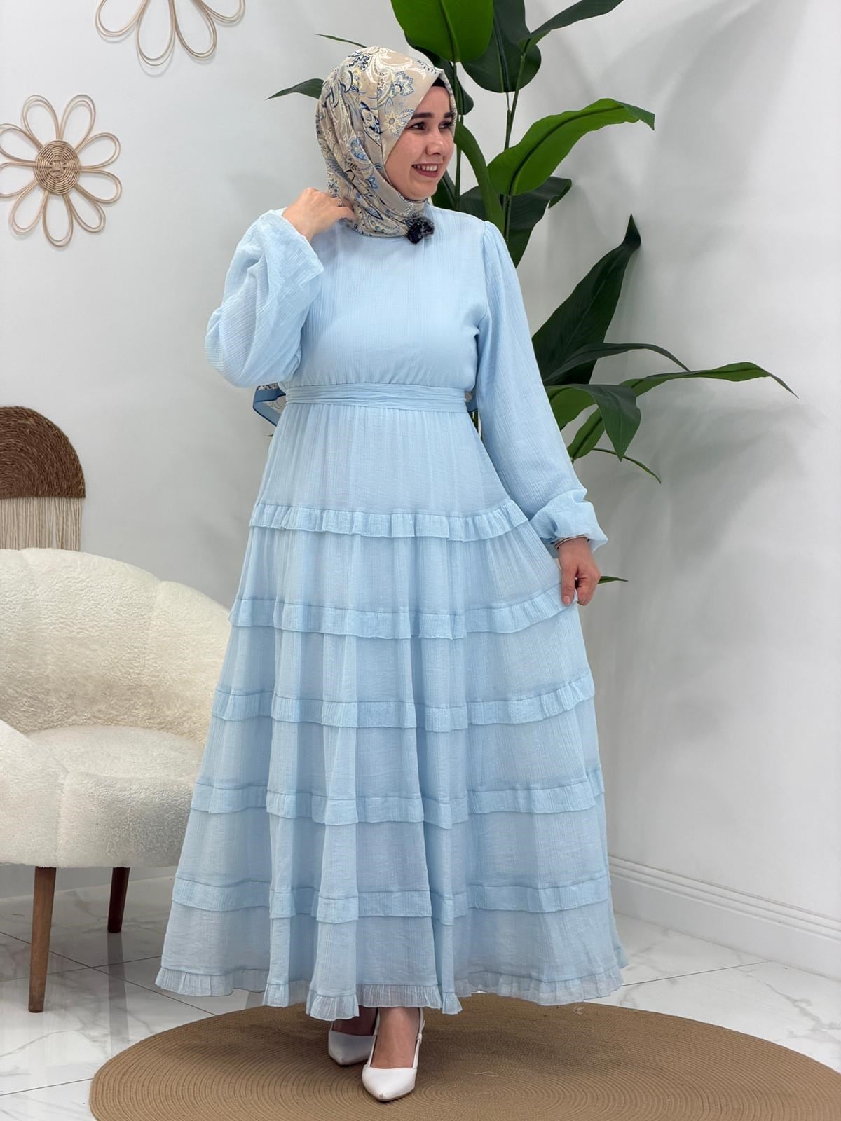 Mavi Miss Fırfır Detaylı Elbise