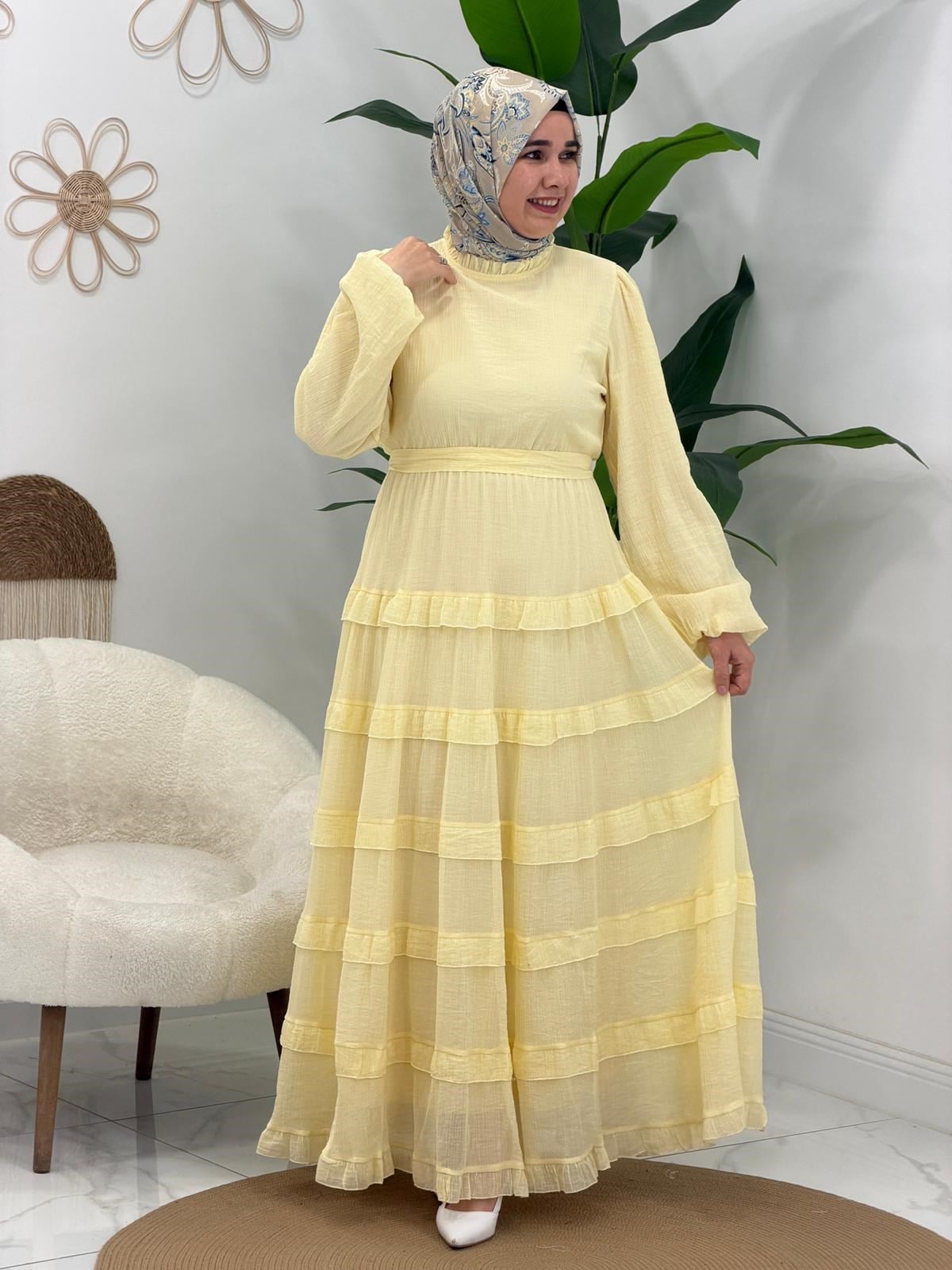 Sarı Miss Fırfır Detaylı Elbise