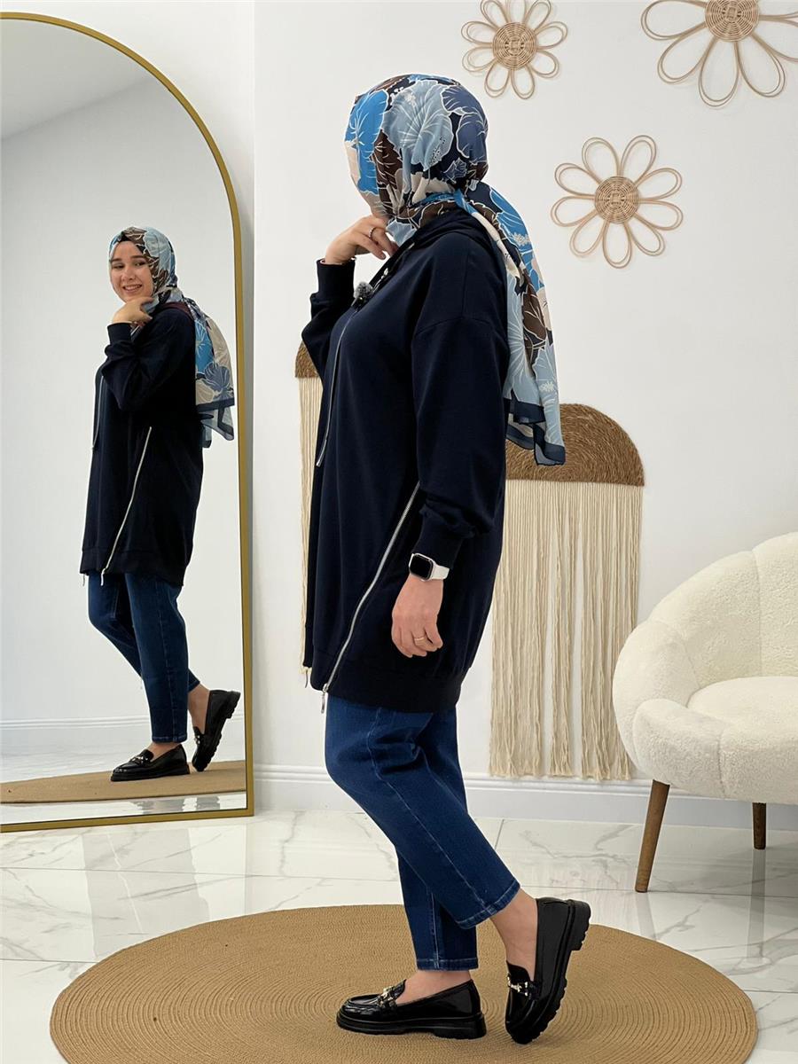 Siyah Fermuarlı Sweat