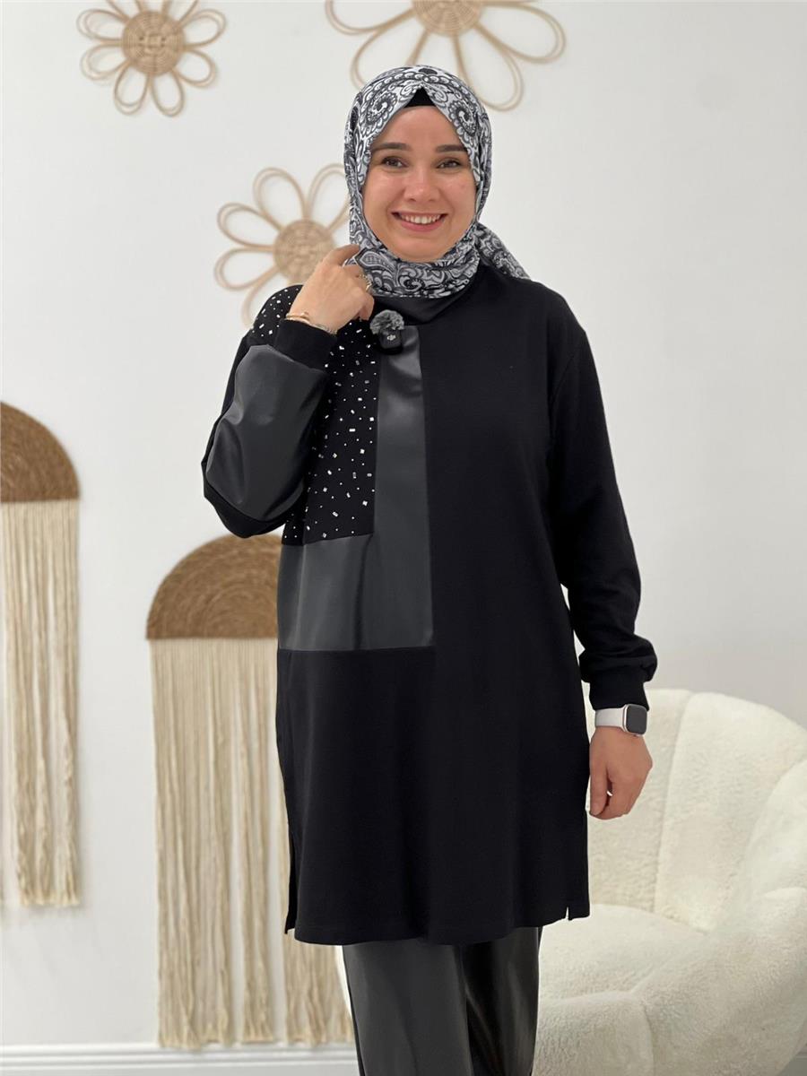 Siyah Taş Detay Tunik