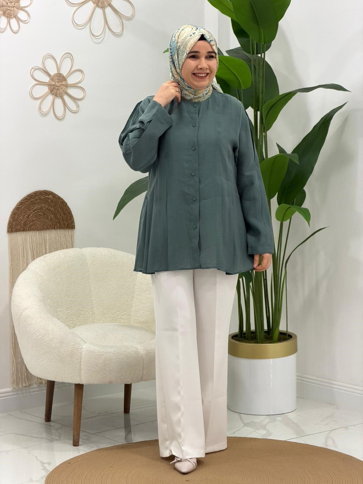 Yeşil Kol Detaylı Tunik