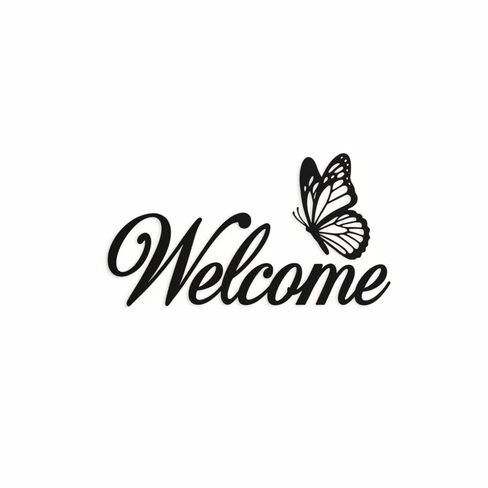 Welcome Kelebekli Metal Duvar Tablosu