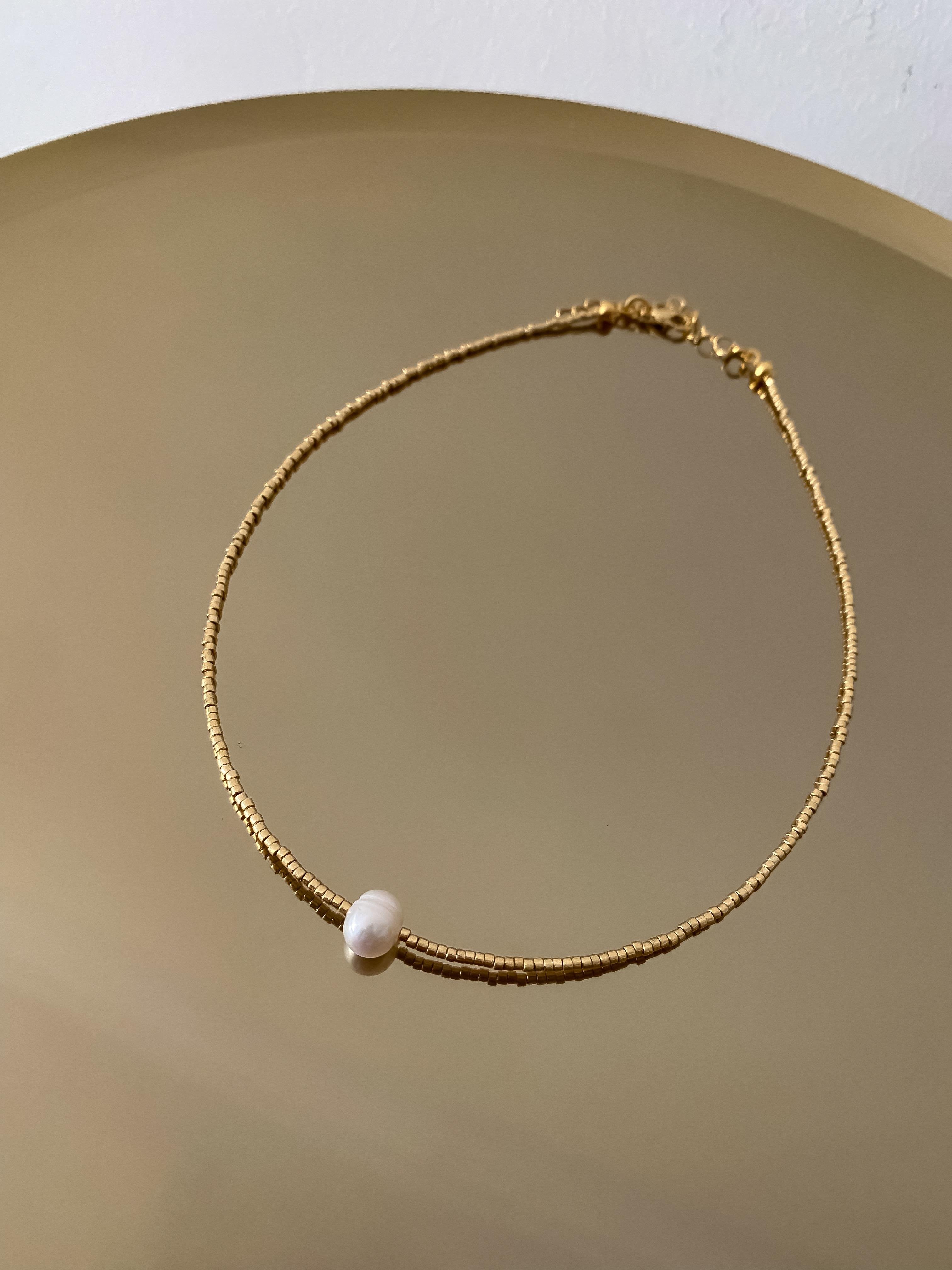 Barok İnci Detay Gold Özel Miyuki Boncuk Kolye ( 42 Cm )