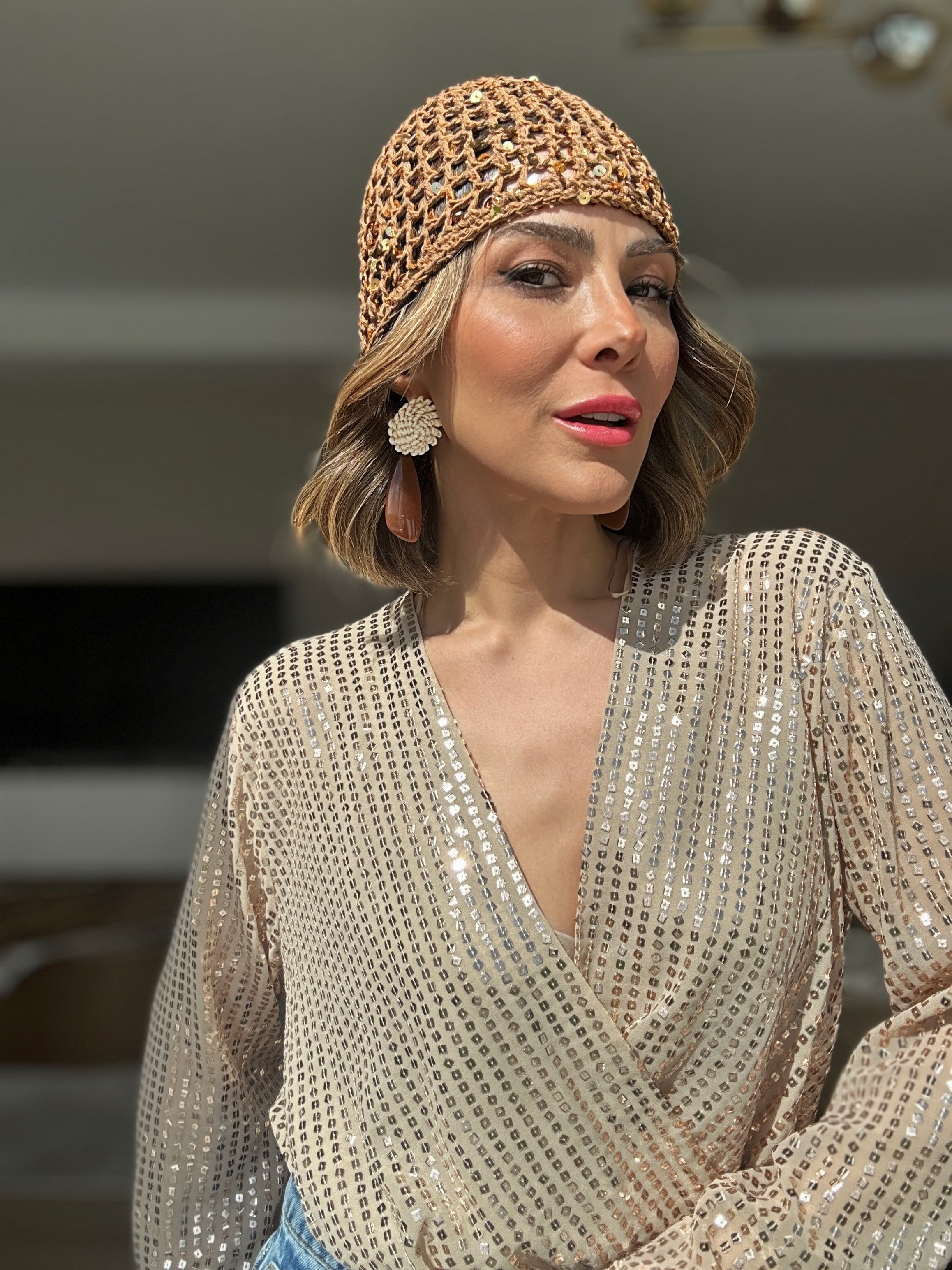 Camel Pullu Örme File Kep Şapka