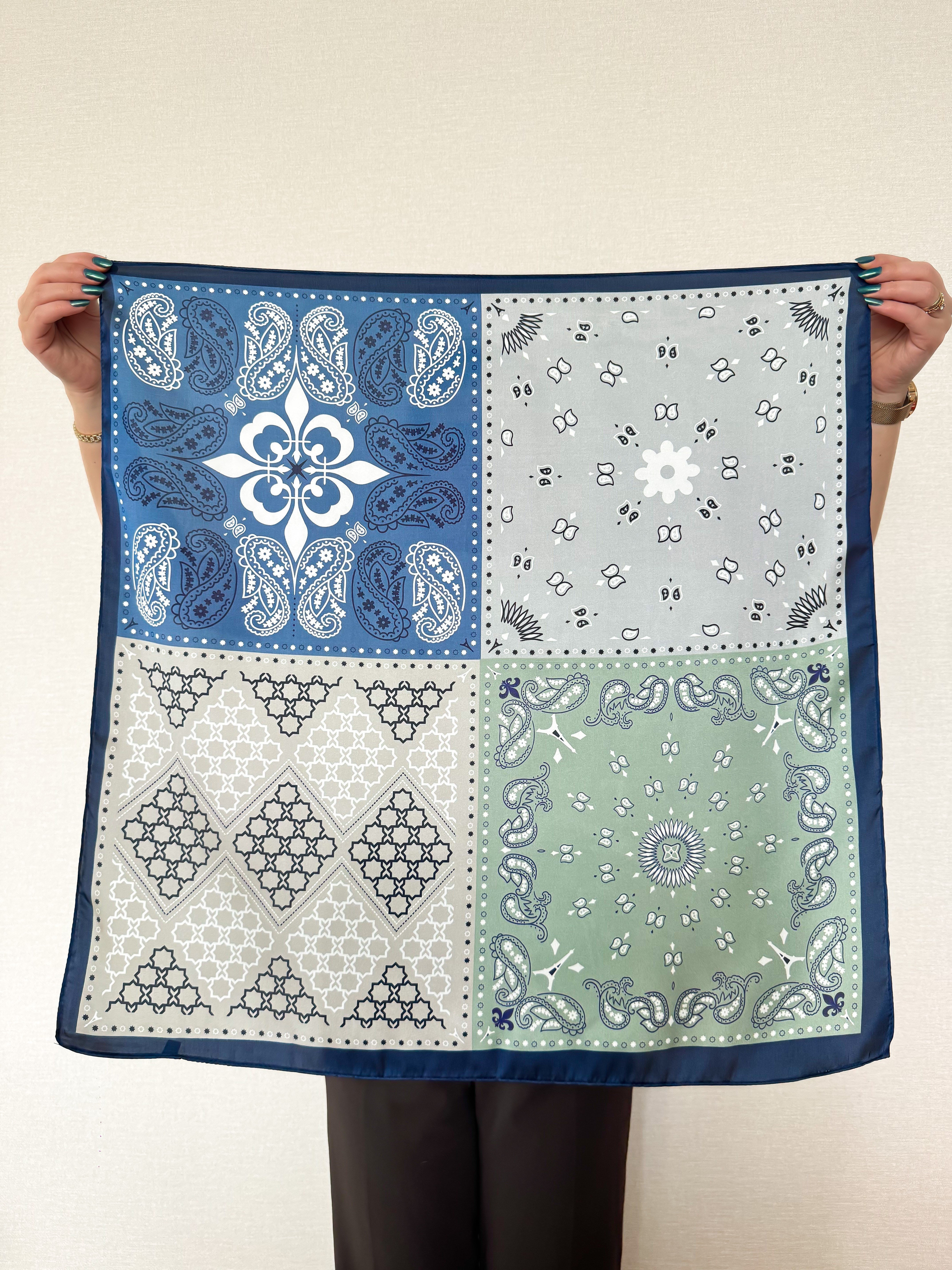 Etnik ve Geometrik Motifli Patchwork Görünüm Fular ( 70*70 )
